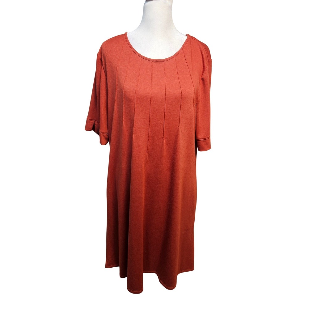 N Touch Womens Spicy Mix Rust Orange Pintuck Short Sleeve Shift Dress Size M